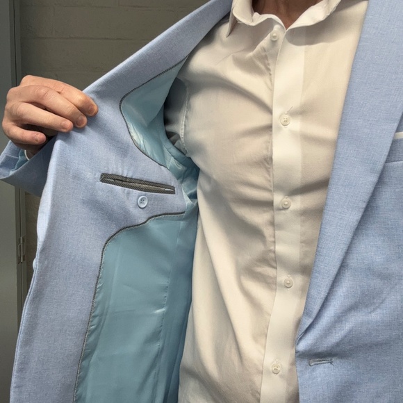 Mens BLUE Blazer Jacket Slim Fit - One Button Casual Sport Coat - Picture 7 of 8